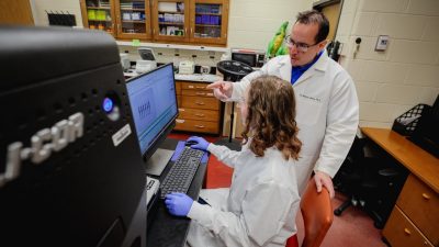 Kayla Farrell, Ph.D candidate in the School of Animal Sciences, works in Tim Jarome's lab.